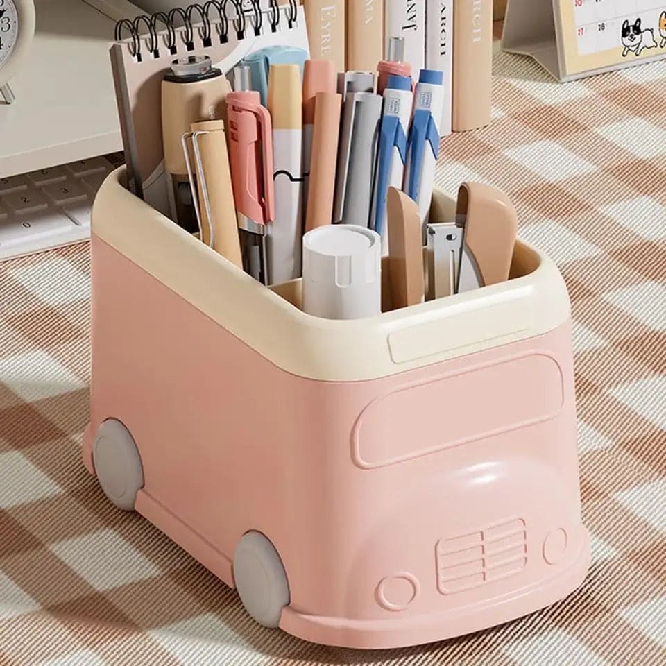 3 Compartment Van Desktop Organizer, Desk Organizer Storage Bucket, Cute Student Stationery Holder, Multifunctional Stationery Pencil Organizer, Large Capacity Desktop Storage Box, Cute Desktop Decoration Accessories 3 Compartment Van Desktop Organizer, Desk Organizer Storage Bucket, Cute Student Stationery Holder, Multifunctional Stationery Pencil Organizer, Large Capacity Desktop Storage Box, Cute Desktop Decoration Accessories